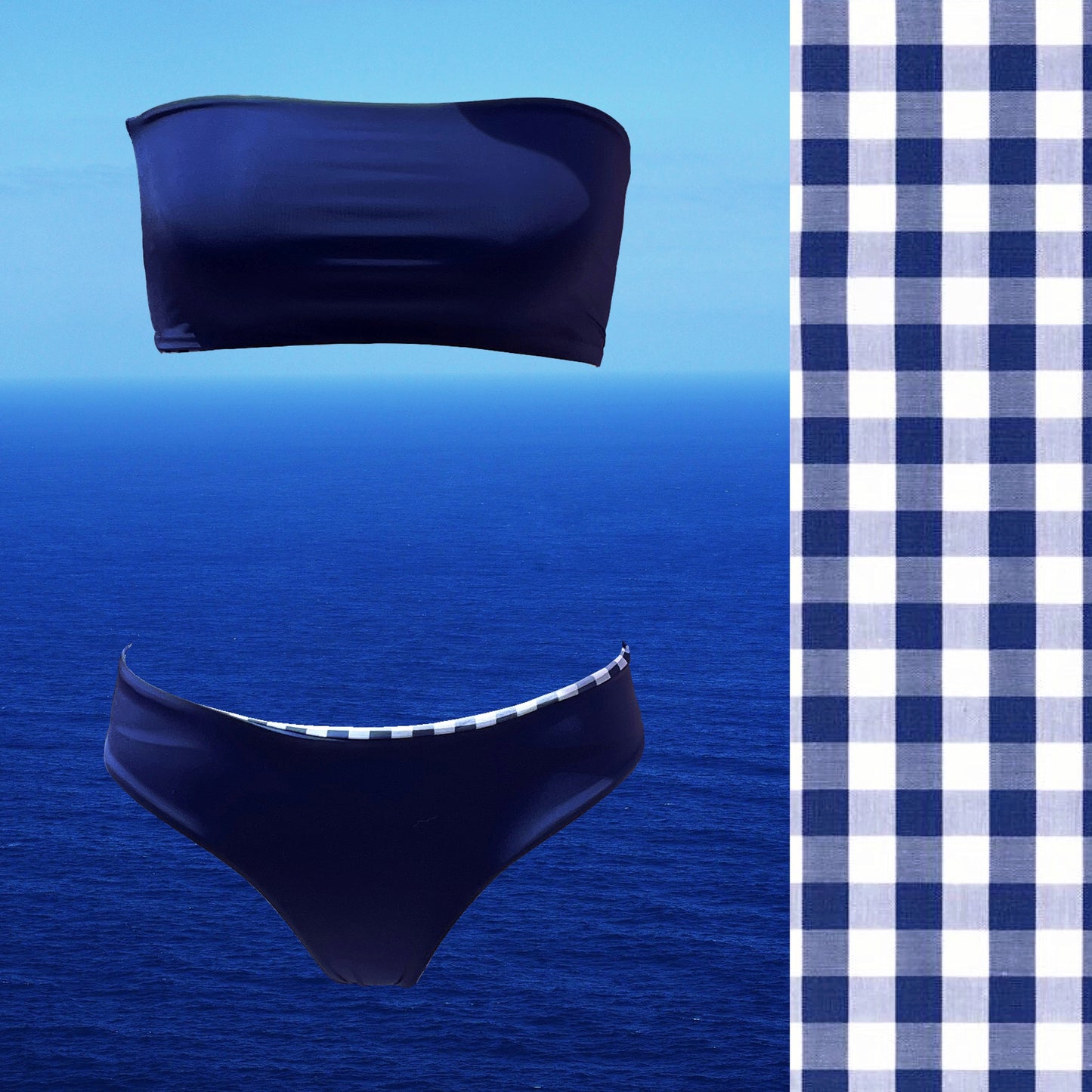 Bikini reversible 2 pieces set two pieces reversible twisted bra 2 colors bikini swimsuit swimwear constantly amazed made in lebanon aquamazeswimwear  vichy blue navy