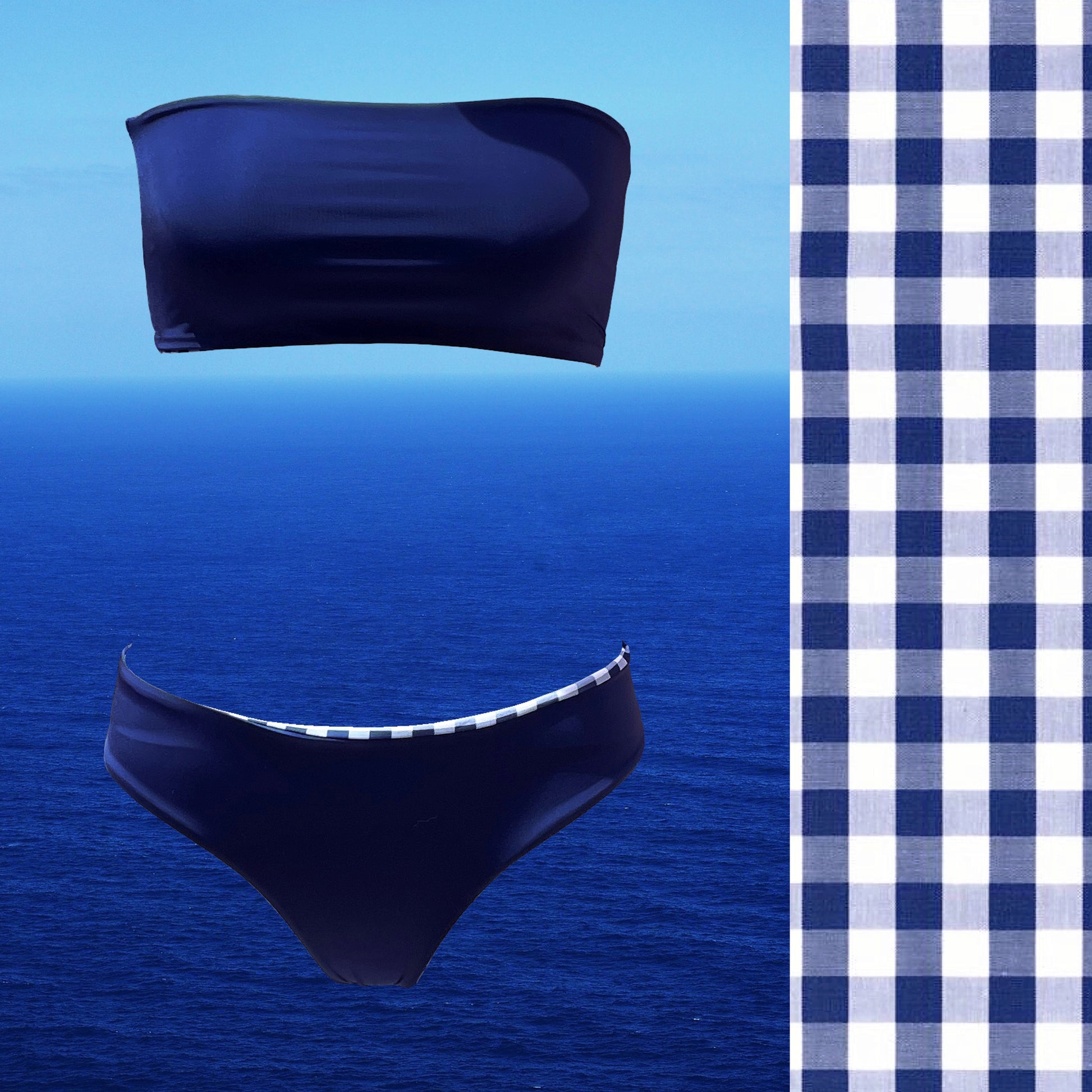 Bikini reversible 2 pieces set two pieces reversible twisted bra 2 colors bikini swimsuit swimwear constantly amazed made in lebanon aquamazeswimwear  vichy blue navy