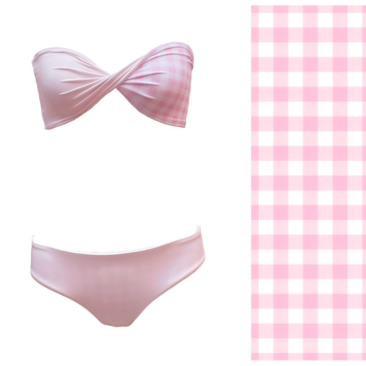 Bikini reversible 2 pieces set two pieces reversible twisted bra 2 colors bikini swimsuit swimwear constantly amazed made in lebanon aquamazeswimwear  vichy pink