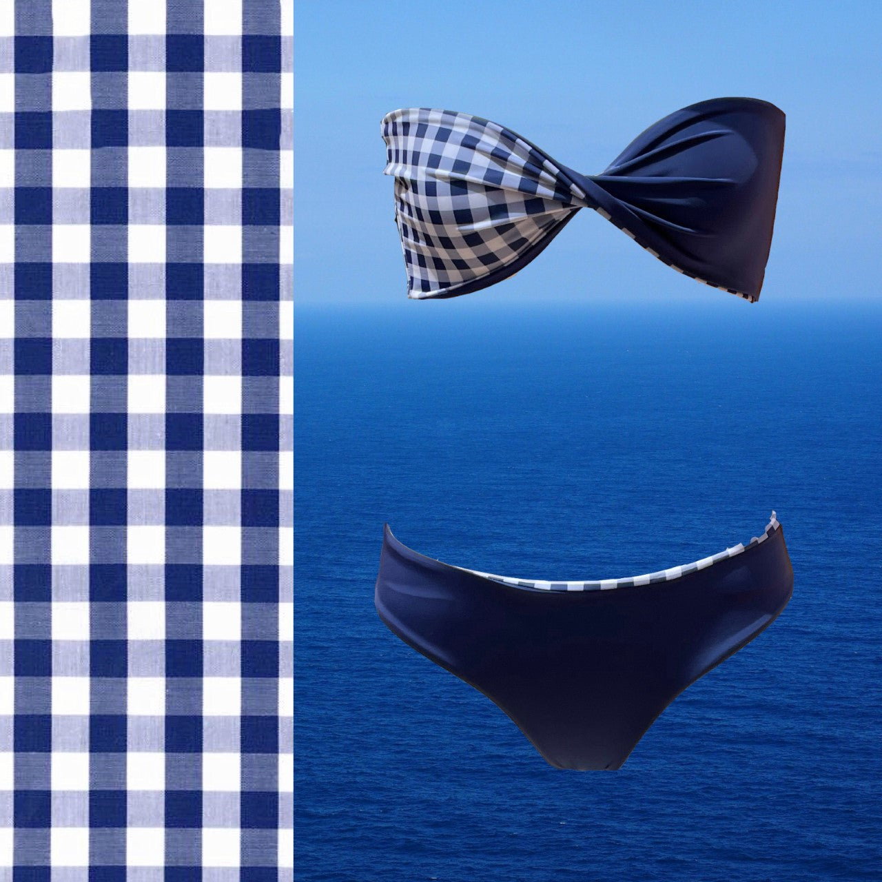 Bikini reversible 2 pieces set two pieces reversible twisted bra 2 colors bikini swimsuit swimwear constantly amazed made in lebanon aquamazeswimwear  vichy blue navy