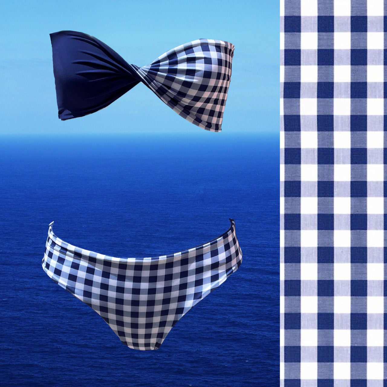 Bikini reversible 2 pieces set two pieces reversible twisted bra 2 colors bikini swimsuit swimwear constantly amazed made in lebanon aquamazeswimwear  vichy blue navy