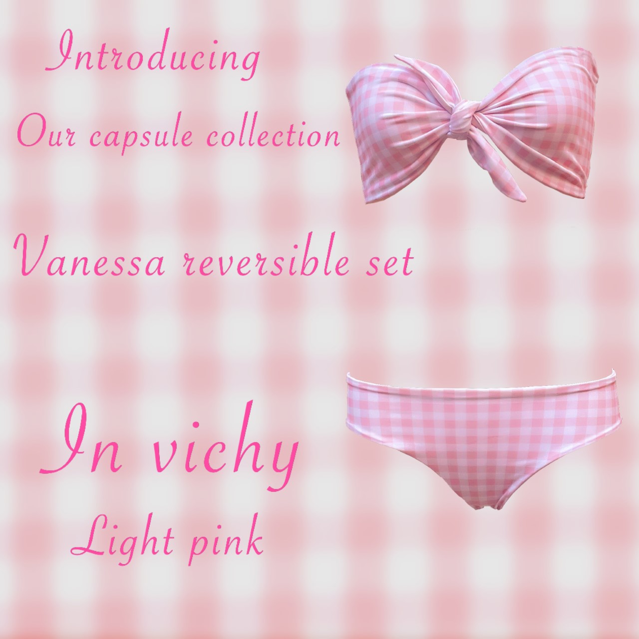 Bikini reversible 2 pieces set two pieces reversible twisted bra 2 colors bikini swimsuit swimwear constantly amazed made in lebanon aquamazeswimwear  vichy pink