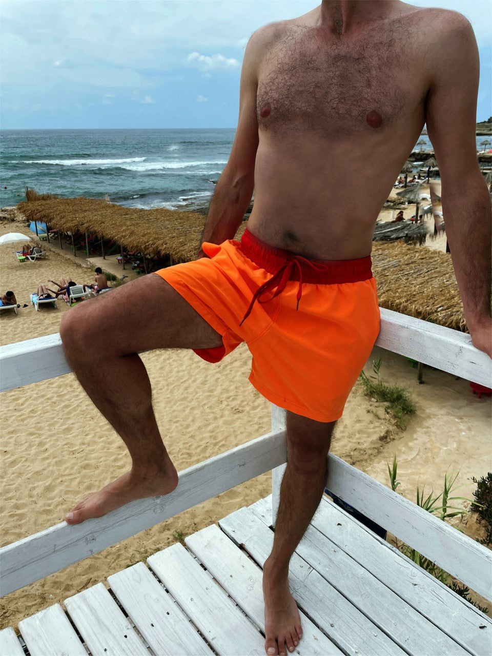 swim shorts orange red swim shorts classic swim suit for men swimwear beach wear constantly amazed made in lebanon aquamazeswimwear