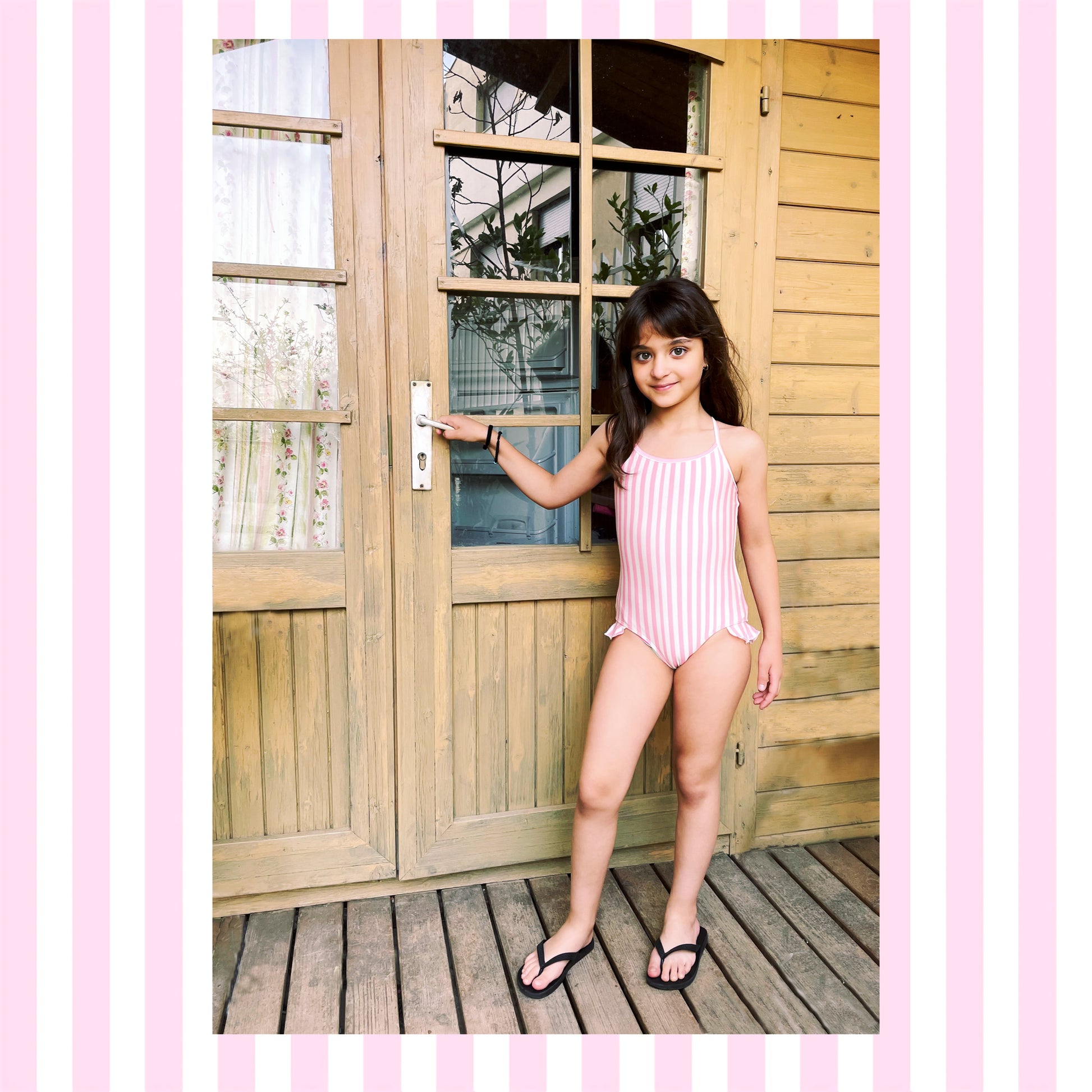 One piece for girls light pink swimsuit for girls swimwear constantly amazed made in lebanon aquamazeswimwear