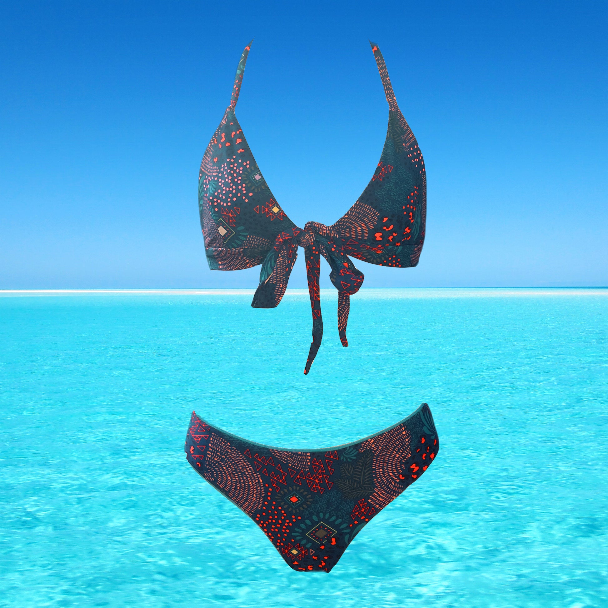 bikini jamie blue exotic print 2 pieces set reversible swimsuit swimwear constantly amazed made in lebanon aquamazeswimwear