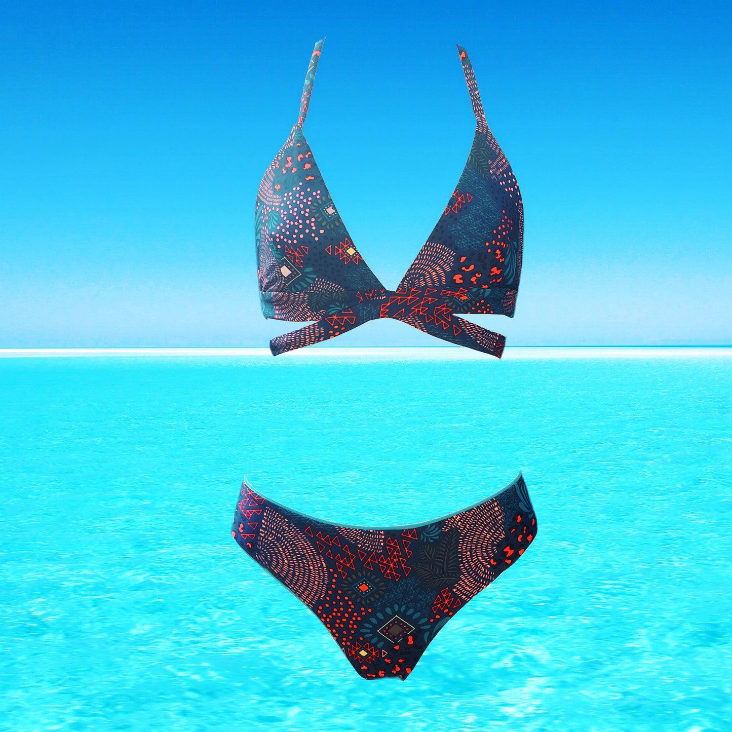 bikini jamie blue exotic print 2 pieces set reversible swimsuit swimwear constantly amazed made in lebanon aquamazeswimwear