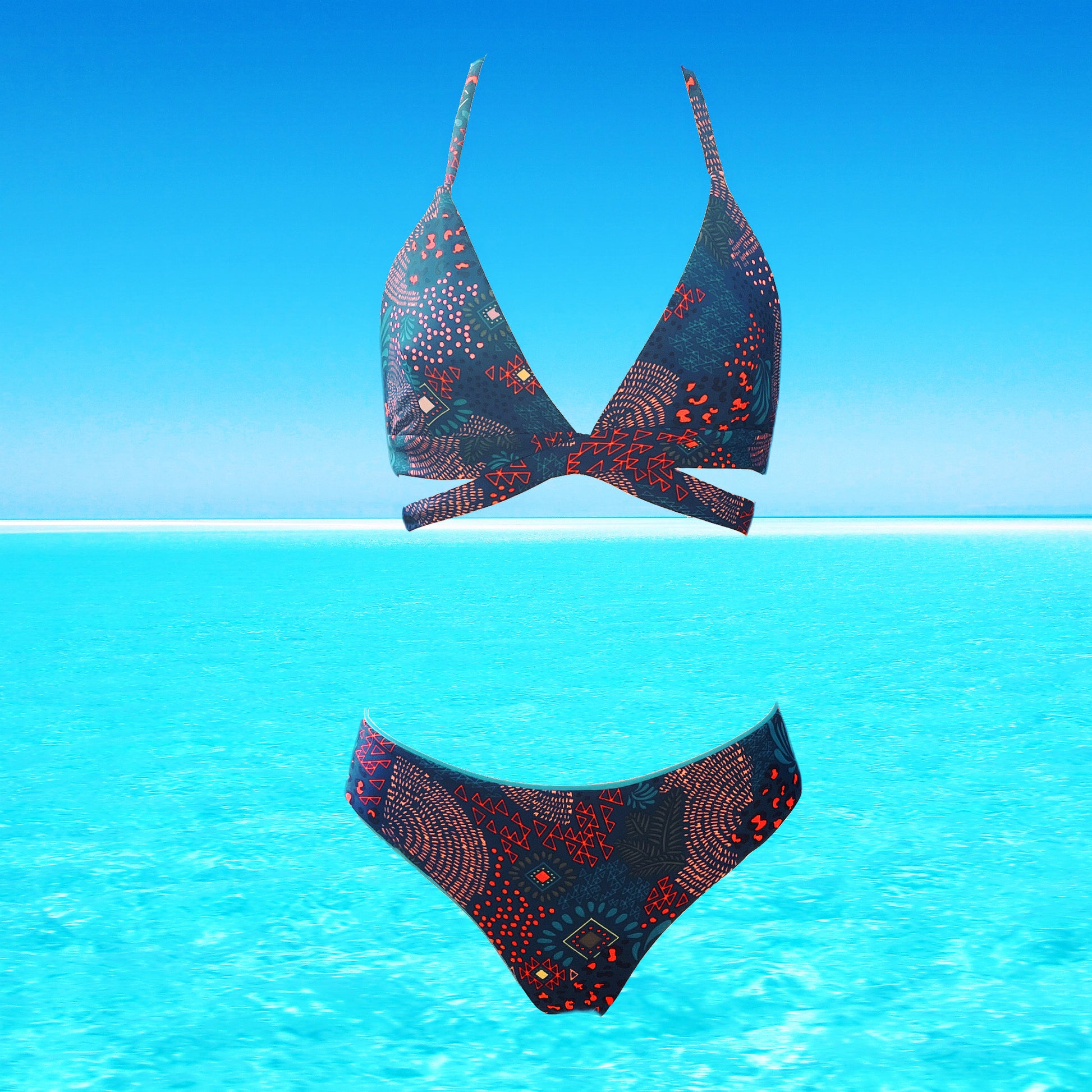 bikini jamie blue exotic print 2 pieces set reversible swimsuit swimwear constantly amazed made in lebanon aquamazeswimwear