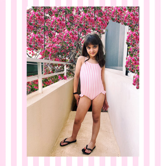 One piece for girls light pink swimsuit for girls swimwear constantly amazed made in lebanon aquamazeswimwear