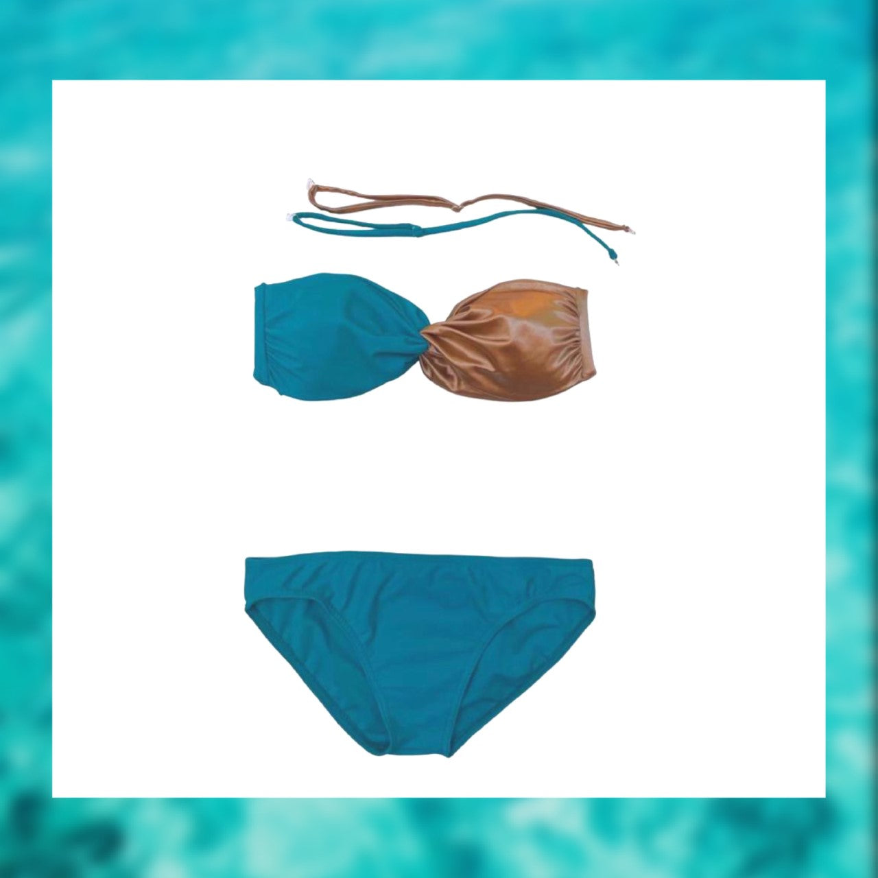 bikini luxury  2 pieces set twisted bra swimsuit swimwear bleu d’orient coral pink gold constantly amazed made in lebanon aquamazeswimwear