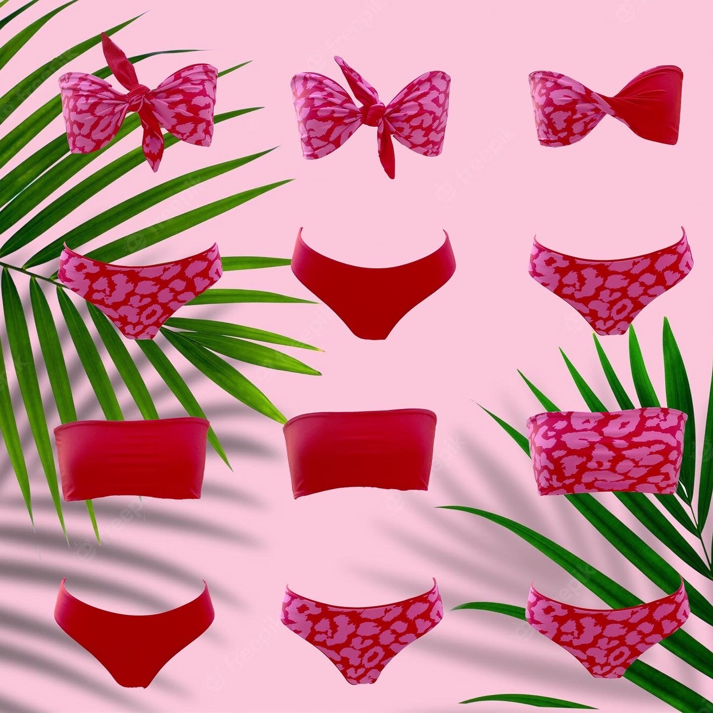 Bikini reversible 2 pieces set two pieces reversible pink leopard red twisted bra 2 colors bikini swimsuit swimwear constantly amazed made in lebanon aquamazeswimwear