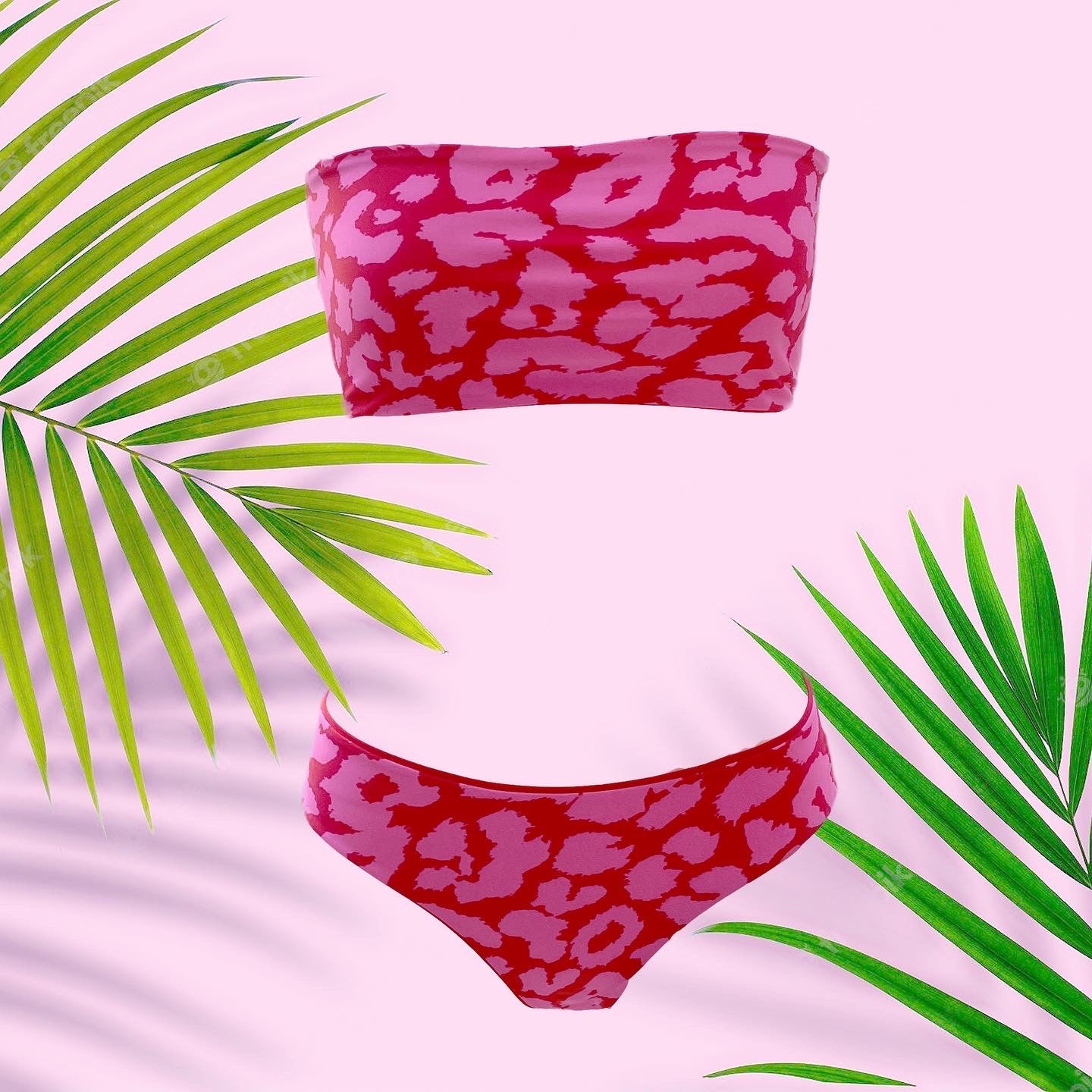 Bikini reversible 2 pieces set two pieces reversible pink leopard red twisted bra 2 colors bikini swimsuit swimwear constantly amazed made in lebanon aquamazeswimwear