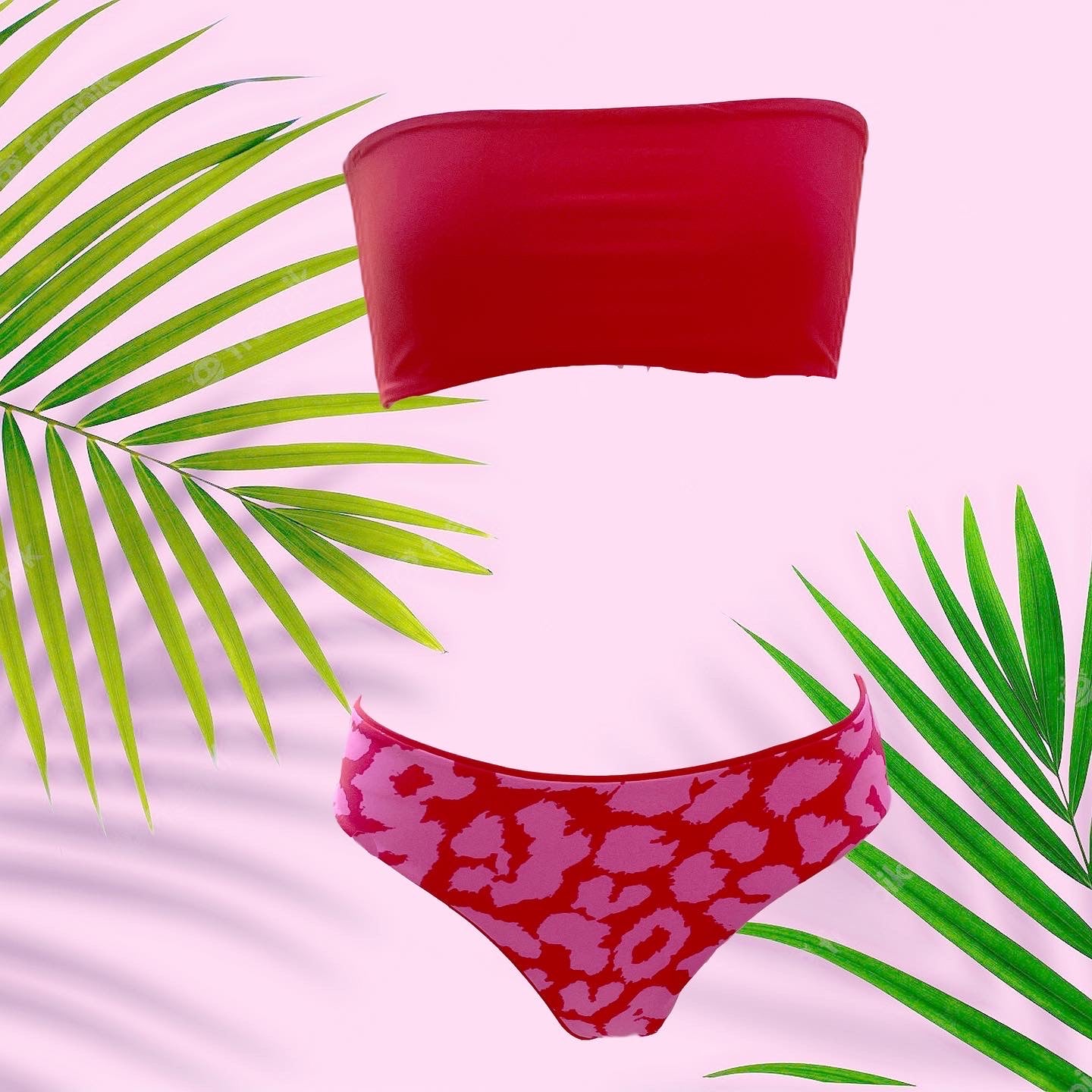 Bikini reversible 2 pieces set two pieces reversible pink leopard red twisted bra 2 colors bikini swimsuit swimwear constantly amazed made in lebanon aquamazeswimwear