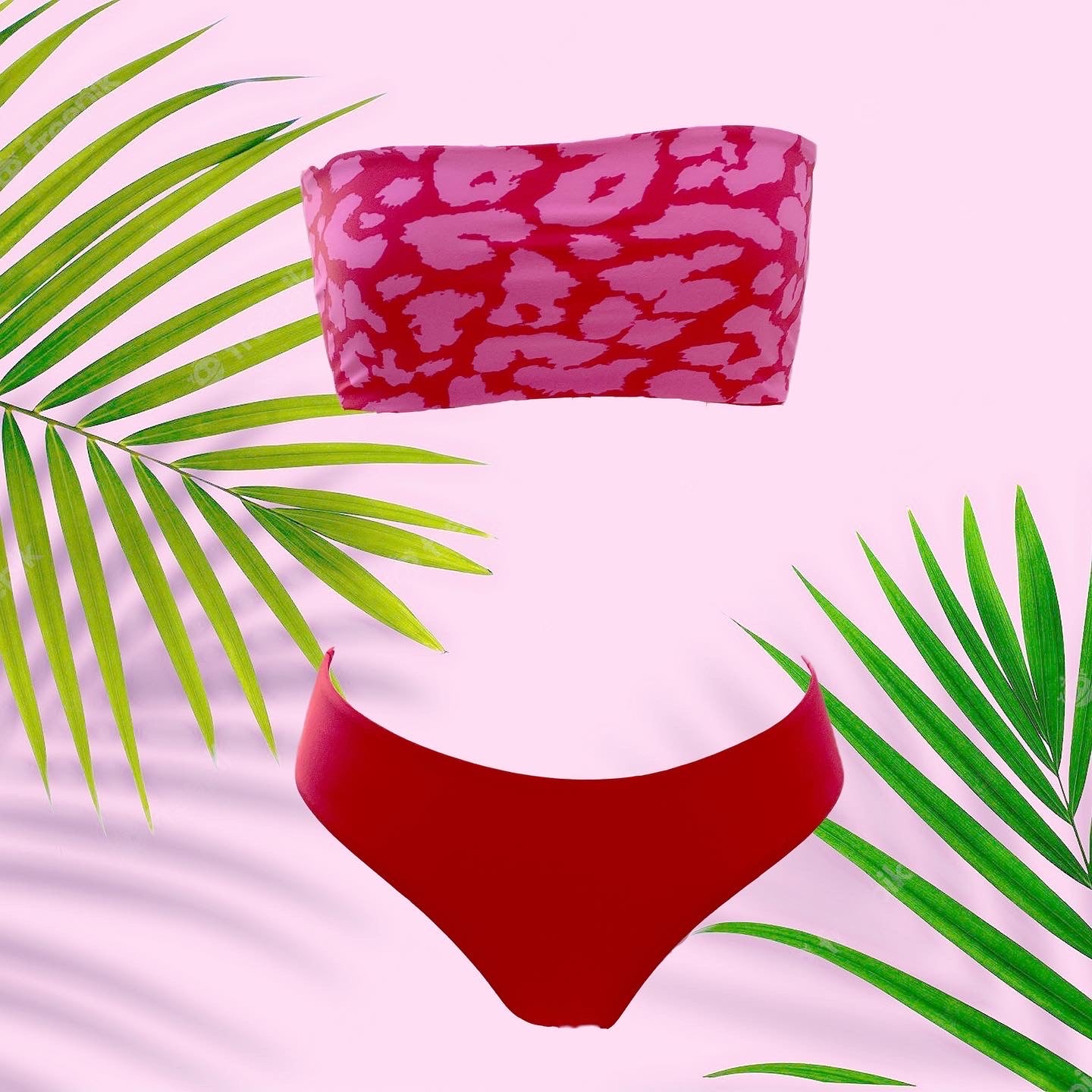 Bikini reversible 2 pieces set two pieces reversible pink leopard red twisted bra 2 colors bikini swimsuit swimwear constantly amazed made in lebanon aquamazeswimwear