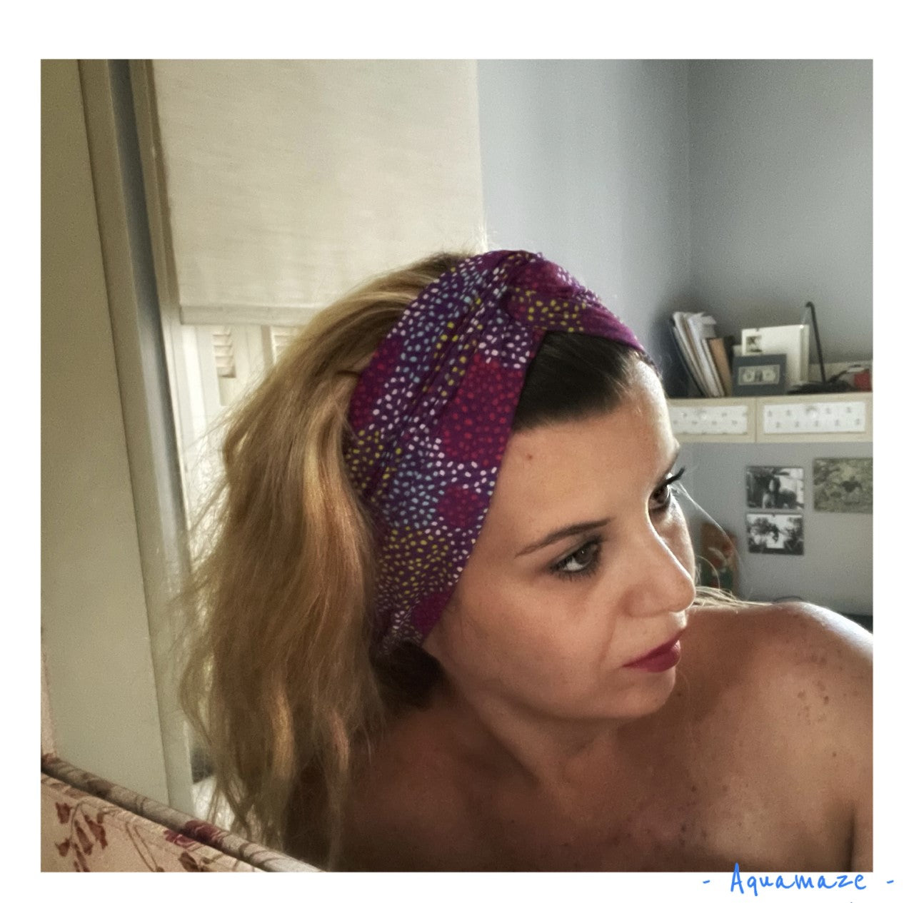 Head band purple dotted  beach accessories bandeau accessoire de plage salacia constantly amazed made in lebanon aquamazeswimwear