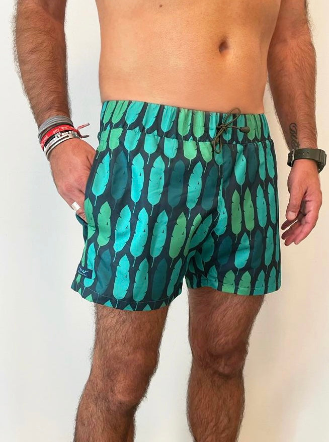 swim shorts men green feathers constantly amazed made in lebanon clasic swimwear shorty