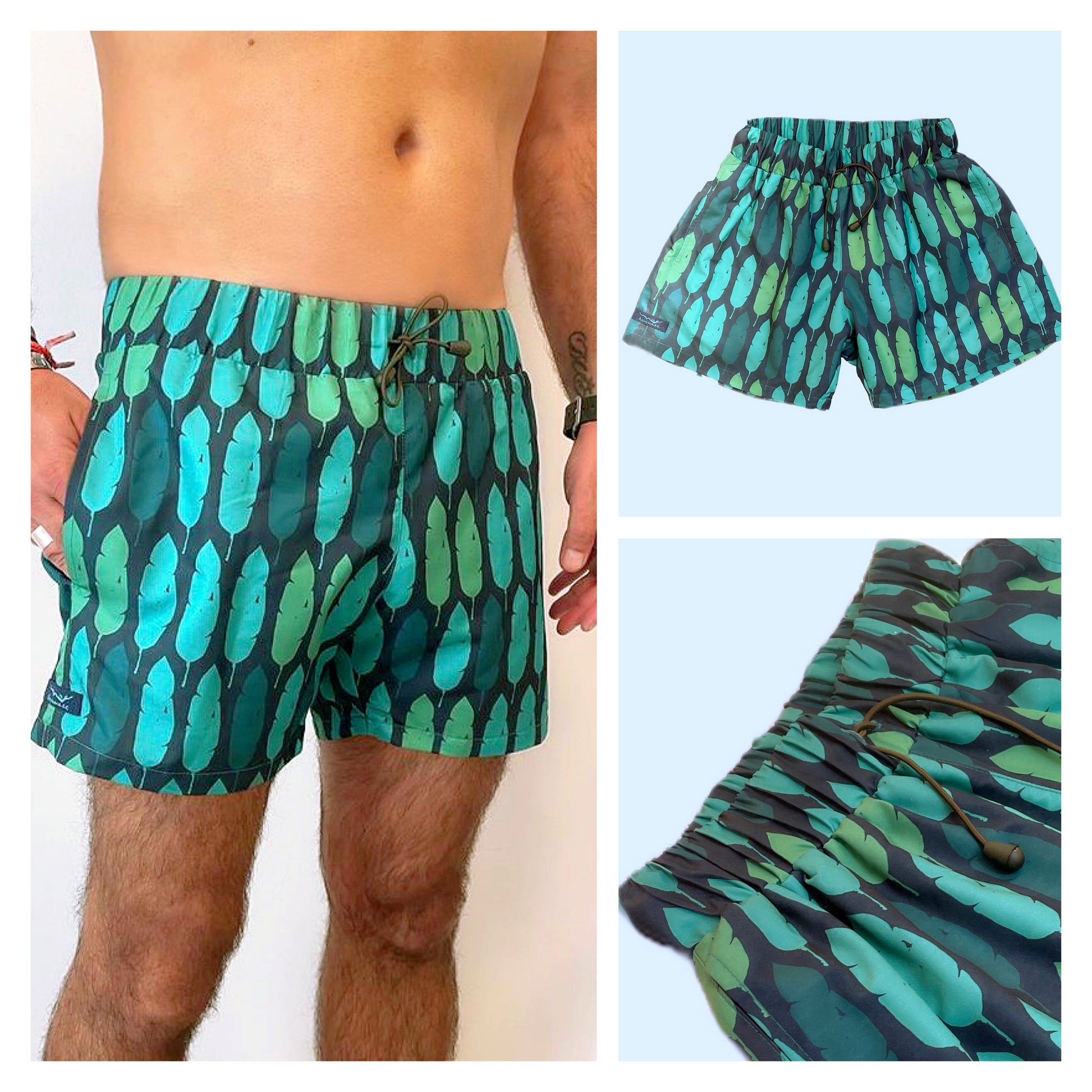 swim shorts men green feathers constantly amazed made in lebanon clasic swimwear shorty