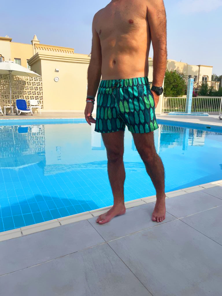 swim shorts men green feathers constantly amazed made in lebanon clasic swimwear shorty