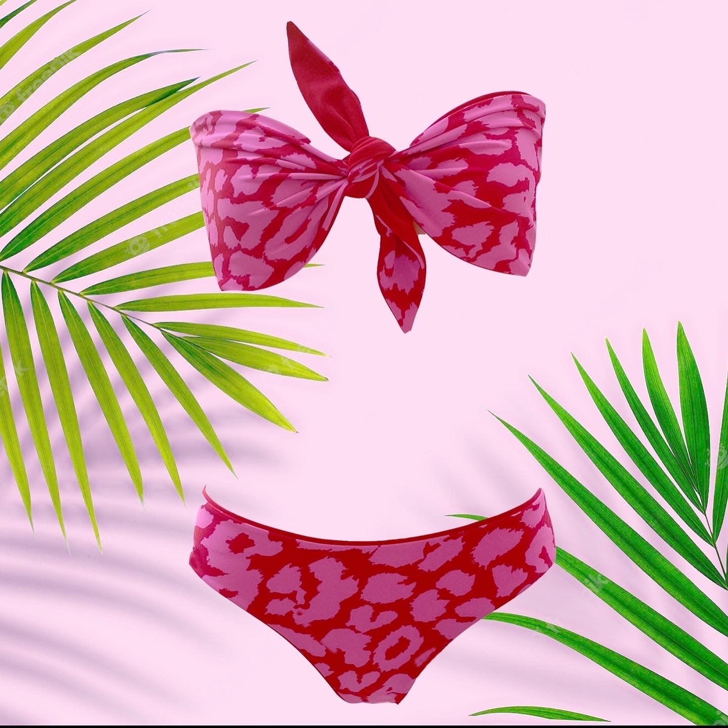 Bikini reversible 2 pieces set two pieces reversible pink leopard red twisted bra 2 colors bikini swimsuit swimwear constantly amazed made in lebanon aquamazeswimwear  